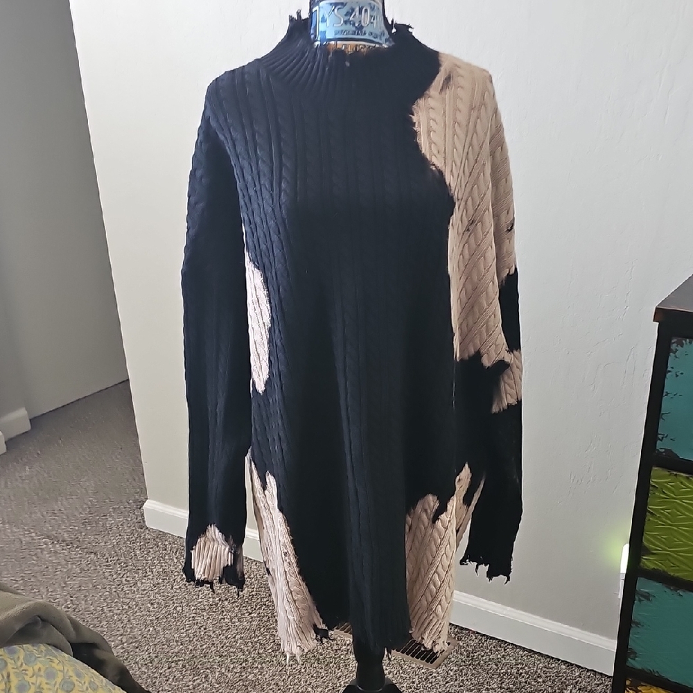 Current Mood Black and Cream Cowl Neck Sweater